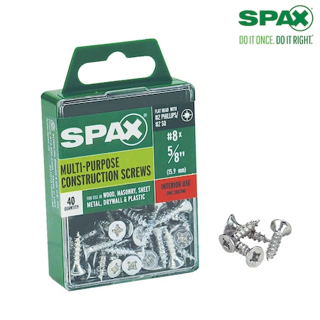 Spax Sheet Metal Screw, #8 x 5/8 in, Zinc Plated Steel Flat Head Square Drive 4101010400162
